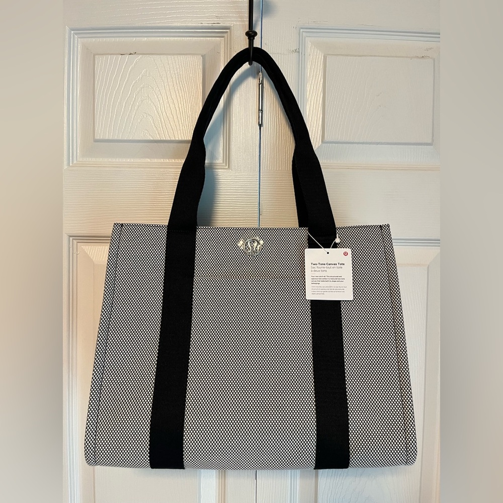 NWT Lululemon Two Tone Canvas Shoulder Tote Bag 10L Black White Grey $118